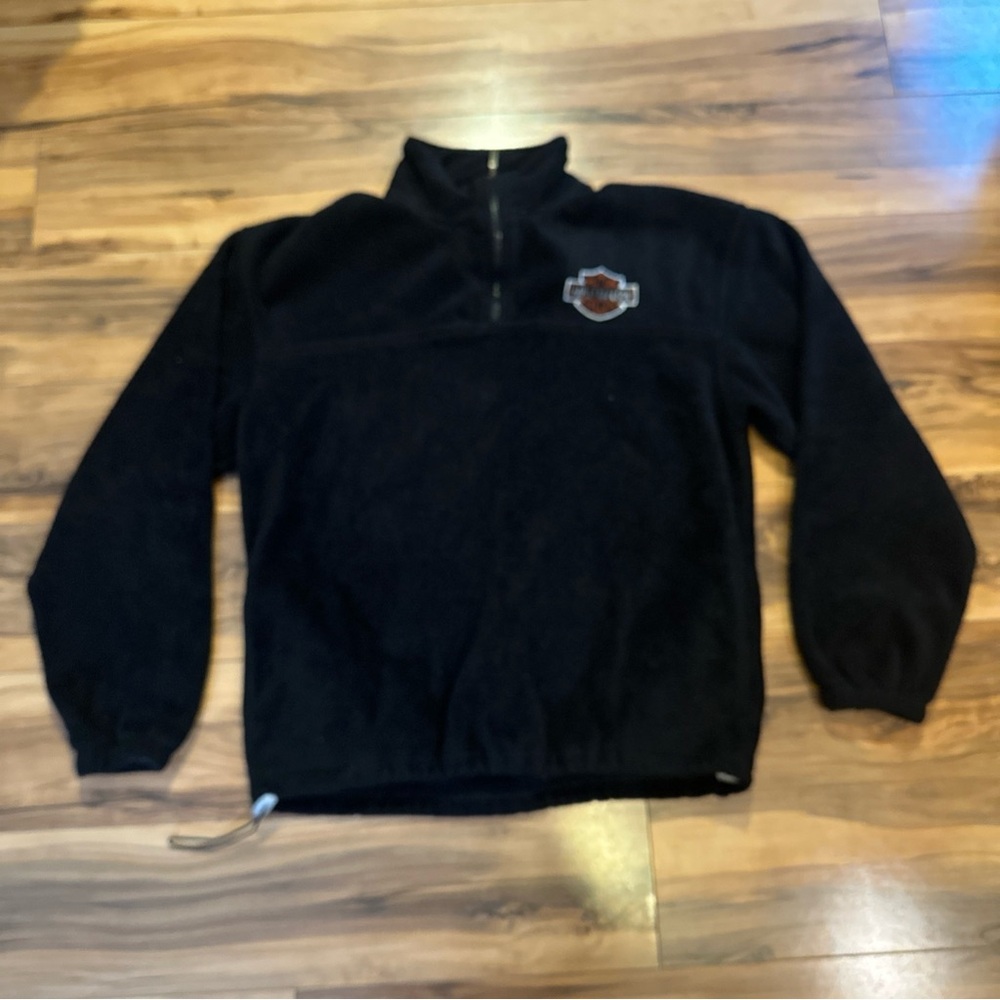 Vintage Harley Davidson Fleece Sweater Jacket 1/4 Zip Black Biker Pullover 90s